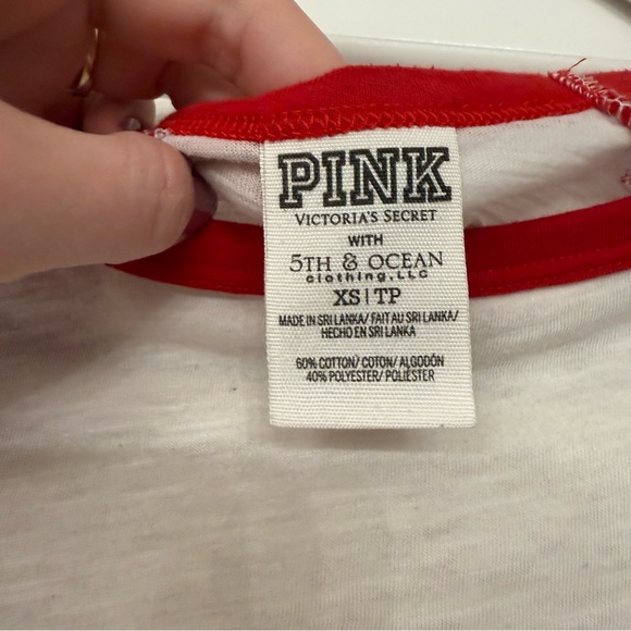 Texas Rangers Baseball Shirt | Sporty-Prep Blokecore Raglan | PINK VS XS - Picture 5 of 8